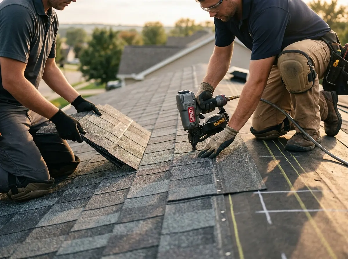 Professional roofer working on a residential roof in Nolensville
